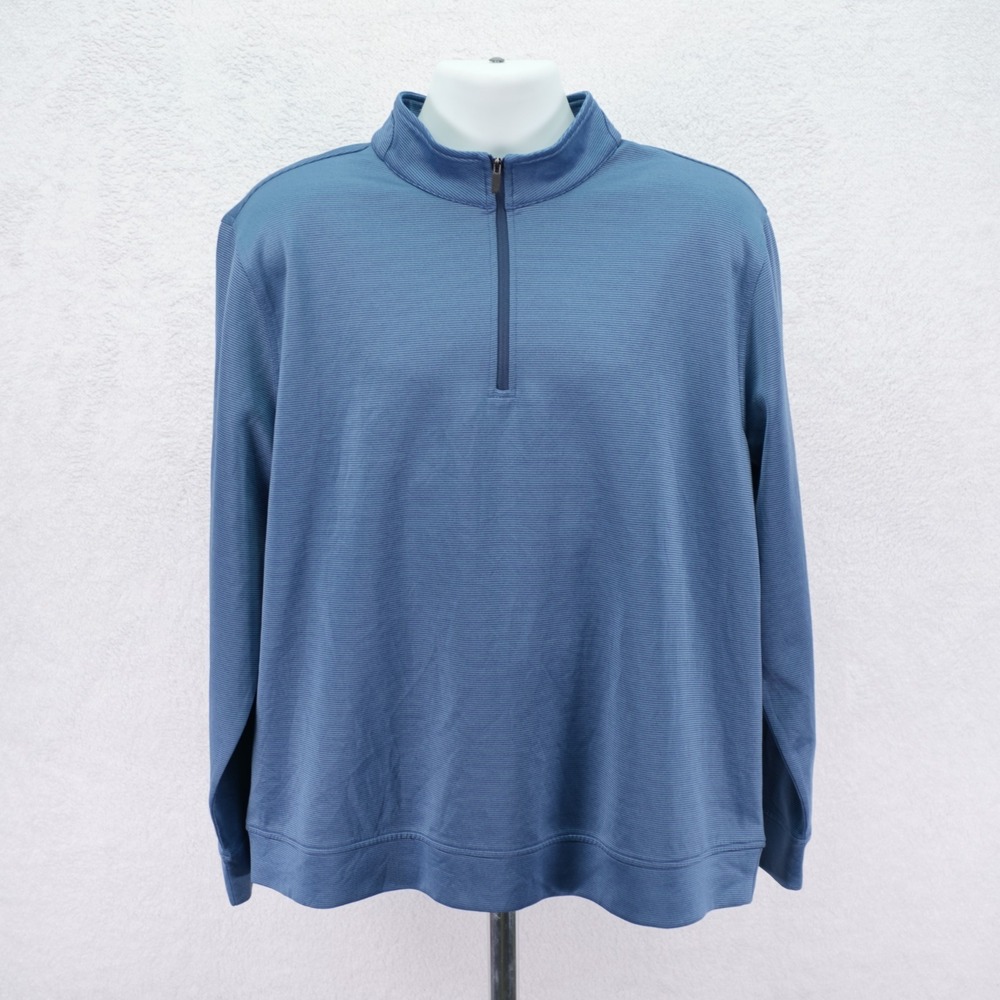 Hickey Freeman Athleisure 1/4 Zip Blue Striped Pullover Sweater XL Polyester Spa